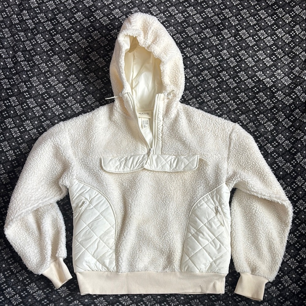 H&M Move Cream Sherpa Hoodie with Quilted Accents